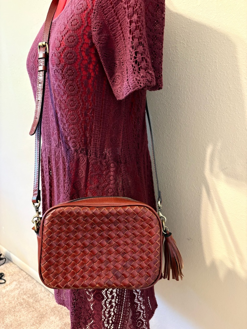 Patricia Nash leather weave crossbody bag